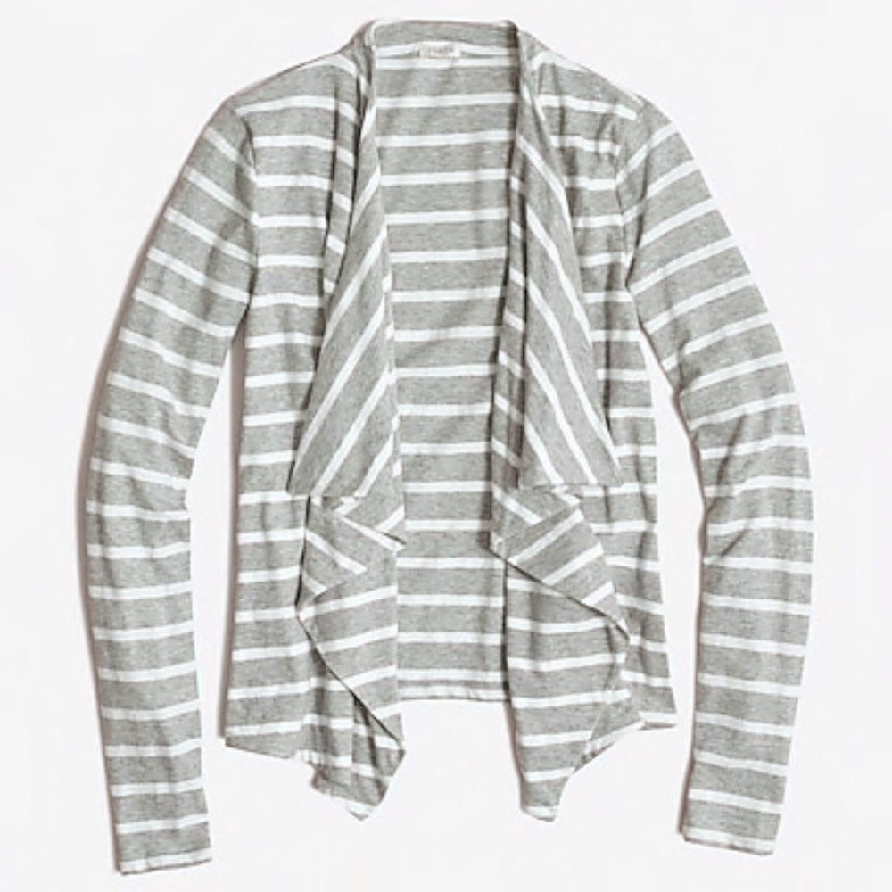 J. Crew Factory Open Front Cardigan Gray/ White Stripe XS